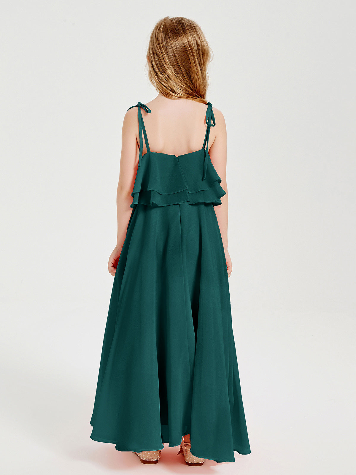 Chiffon Junior Bridesmaid Dresses Long Cascading Skirt Peacock